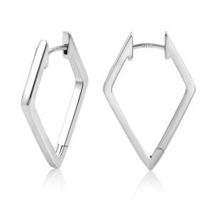 Geometric Huggie Hoop Earrings Sterling Silver Rhombus